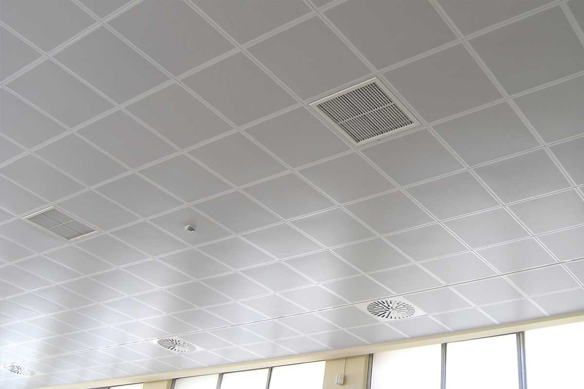 White clip-in ceiling panels with coordinated service openings