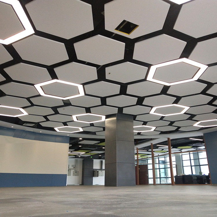 Honeycomb Plate Ceiling — white plates with outline lighting