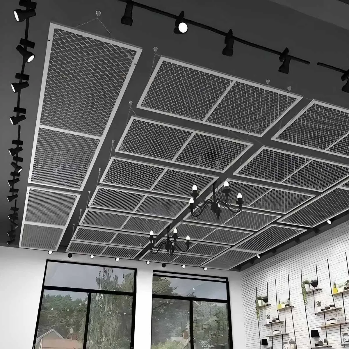 Individually suspended framed mesh ceiling rafts