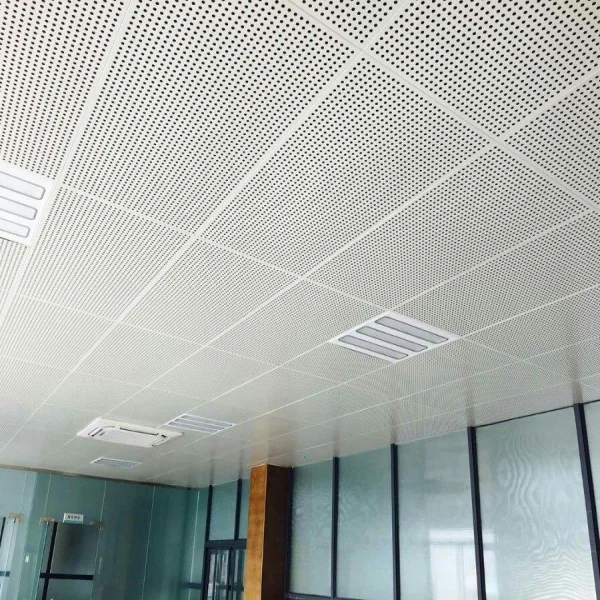White perforated clip-in panels in a commercial interior