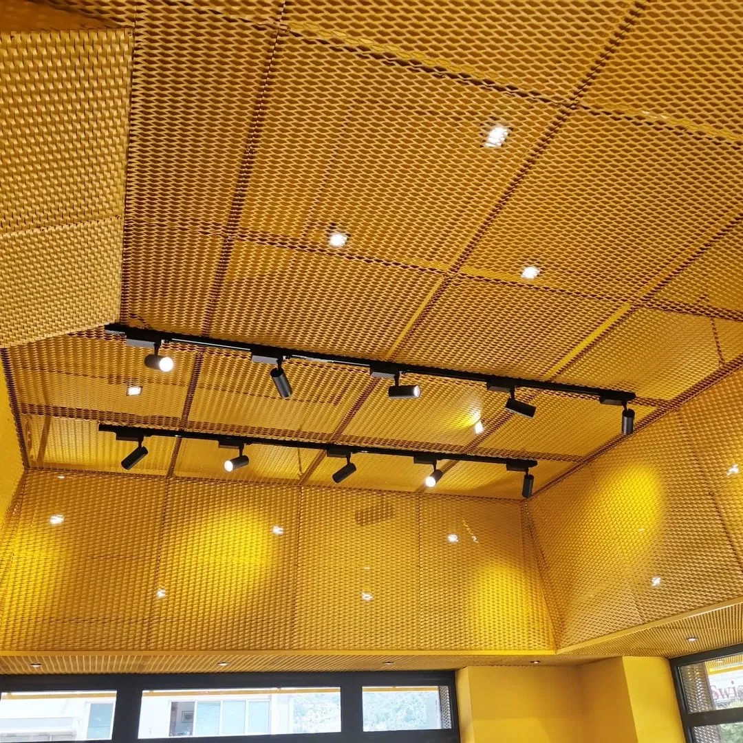 Yellow expanded metal mesh ceiling application
