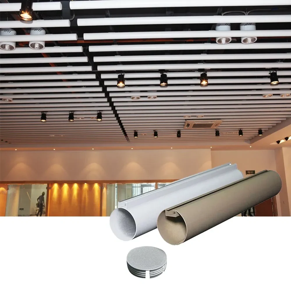 Round tubular ceiling profiles in a commercial interior